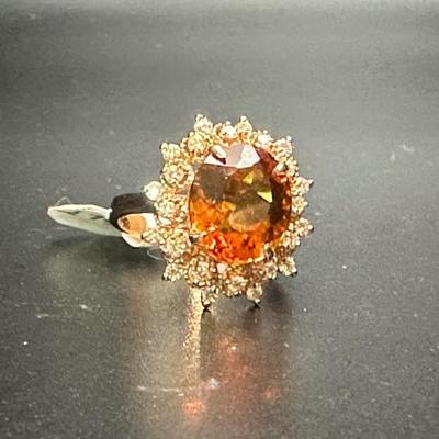Citrine  and diamonds on 14k gold setting