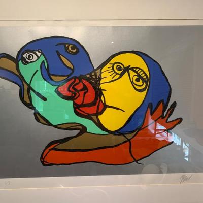 Painting of a Kiss, Karl Appel signed, listed artist