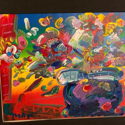 Bouquet of Flowers, Peter Max original signed, 29.5x26