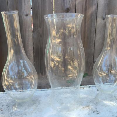 3 13" Glass Hurricanes For Lamps Or Candles -- Bases Are 3" And 5" Diameter