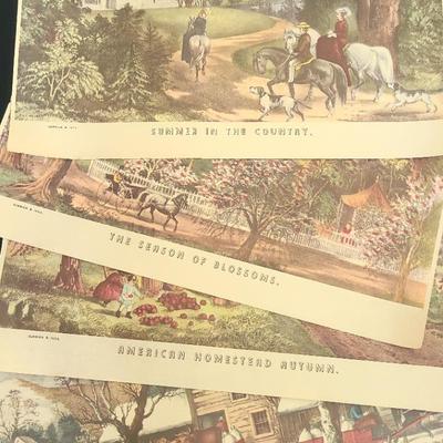 Set Of 4 Seasons Currier & Ives Prints, Each 10"x14"