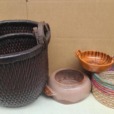 Boho And Southwestern Baskets And Bowls, Incl. Frankoma, Mexican Pottery