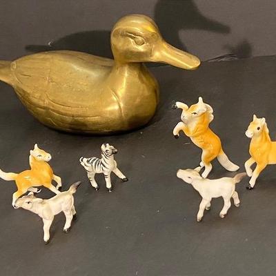 Vintage Porcelain Animal Figurines & Large/heavy Brass “decoy” Duck