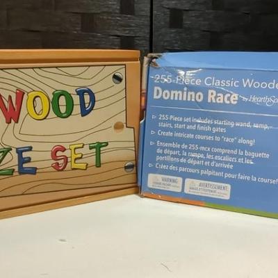 100 Piece Wood Maze Set And 255 Piece Classic Wooden Domino Race 