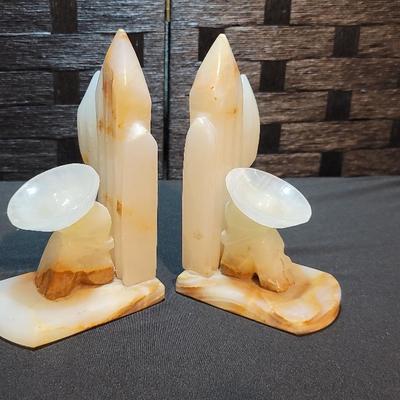 Polished Stone Bookends (Cactus with Sombrero Man taking a Rest) 