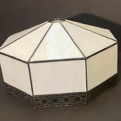 Tiffany Style White Stained Glass Shade (maker Is “Spectrum”) (minor Issues With Sauter Pictured)