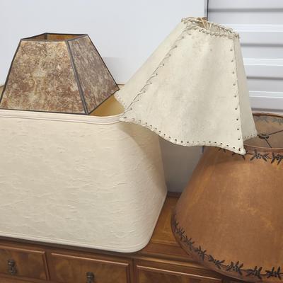 4 Unique Vintage Lampshades -- Calf Hide, Mica, Hand-painted Paper, Rectangle