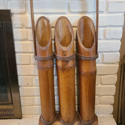 GIANT 33" Ikebana Vintage Triple Bamboo Floor Vase - Reserve $220