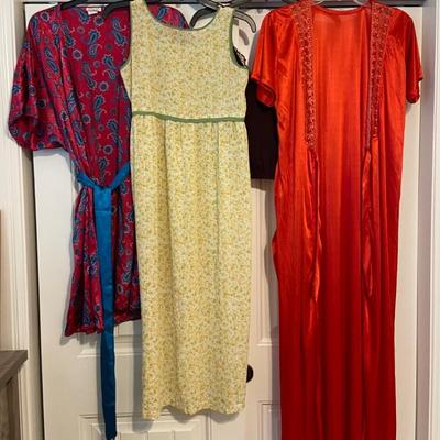 Express (XS), Floral Sheer Dress (M), Vintage Short Sleeve Robe (M), Cinema Exoile Paisley Robe (M)