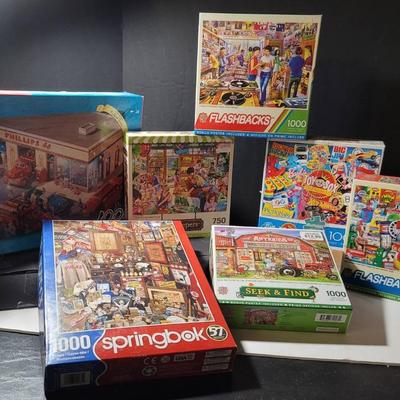 Fun Puzzle Lot: Flashbacks Vintage Music & Toys, Baseball, Phillips 66, Antique Store Seek &find