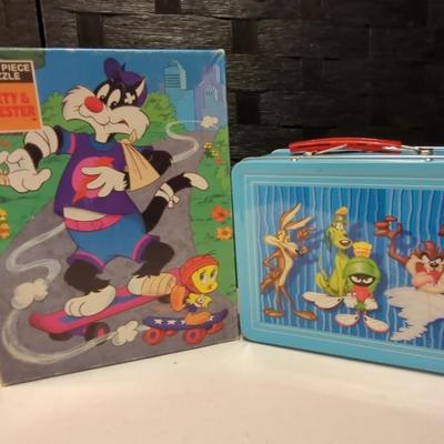 Looney Tunes Tin  Lunch Box  100 Piece Tweety And Sylvester Puzzle 