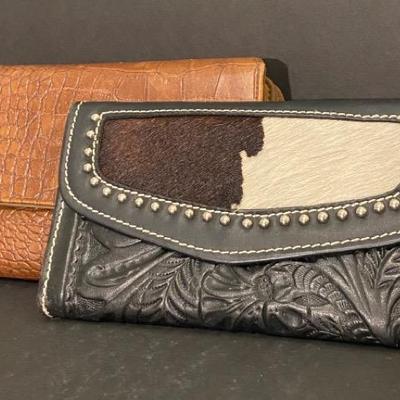 Two Large Leather Wallets - One Unmarked & A Calf Fur American West (made In Paraguay)