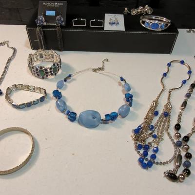 Blue Beads & Stone Necklaces Bracelets Earrings For Pierced Ears 