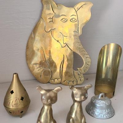Vintage Brass Elephant & Pair of Strange Animals, Bell, Incense Burner, Tealight Holder