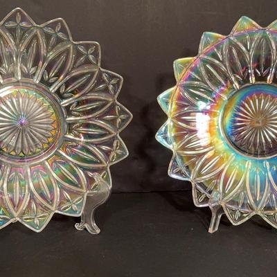 Vintage Iridescent Flower Petal Large Glass Bowl (10.5”) & Plate (11.5”)