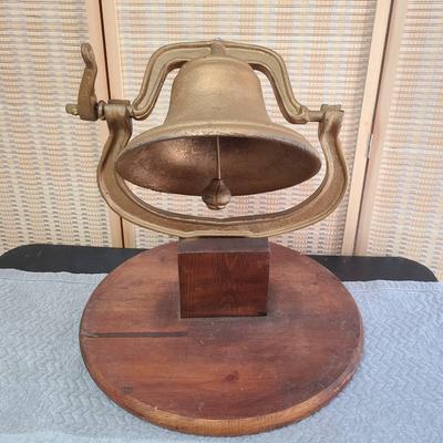 Antique Painted Cast Iron Schoolhouse Bell on stand, Base Is Approx 18" Diameter. Reserve $250