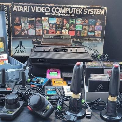 Working!! ATARI 2600 (CX-2600A) in original box (joy sticks, paddles, pistol grips) & 45+games 