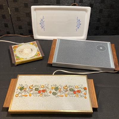 4 Vintage Hot Plates- Anchor Hocking, Vegetable Print (one Without Cord, Other 3 Working W/cords)  