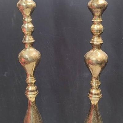 Pair of Tall Etched Brass Floor Pillars 