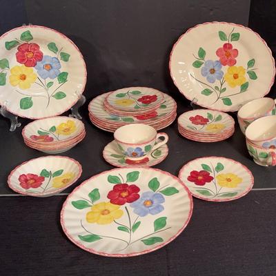 Blue Ridge Southern Pottery, Alleghany Pattern, Hand Painted Underglaze, Sevice For 5