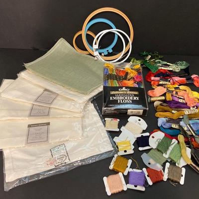 Tons Of New DMC Floss, Embroidery Rounds & Linen Sheets 