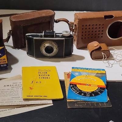 1940's Kodak Flash Bantam Camera, Case, Filters, Filter's Case & 1950's Transistor Radio