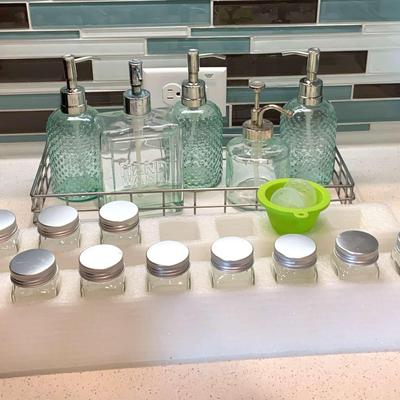 New Glass Spice Jars, Glass Soap Dispensers & Faux Marble Bathroom Tray