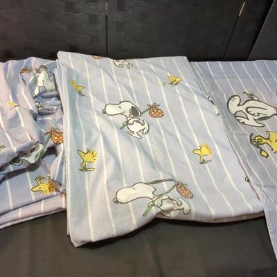 Faded Blue Snoopy Twin Sheet Set Fitted Sheet Has Torn Spots In Corners