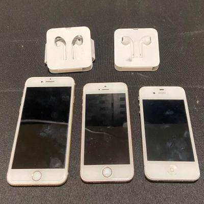Earlier Model iPhones (model Numbers Photographed) & Corded Earbuds 