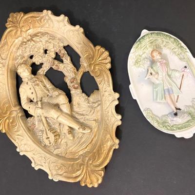 Vintage Chalkware Wall Plaque & French Country Victorian Man (made In Occupied Japan)