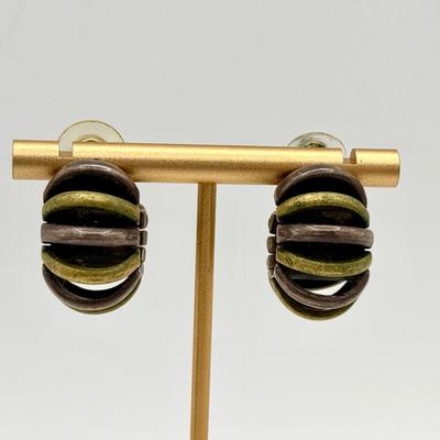 Mexican Sterling Silver & Bronze Modernist Earrings | Marked 925 Mexico