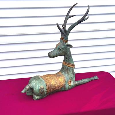 Sarreid Resting Deer Sculpture with Gold Accents #1