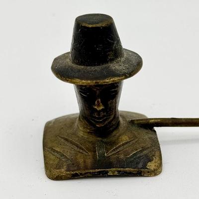 Vintage Holiday Thanksgiving Brass Pilgrim Taper Candle Snuffer 13"