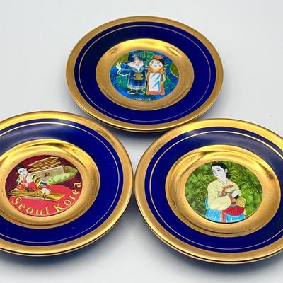 (3) Sung Nye Mun porcelain mini souvenir plates from Korea