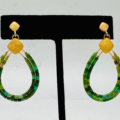 Bernd Wolf Clini Green Turquoise Gold Vermeil Earrings 