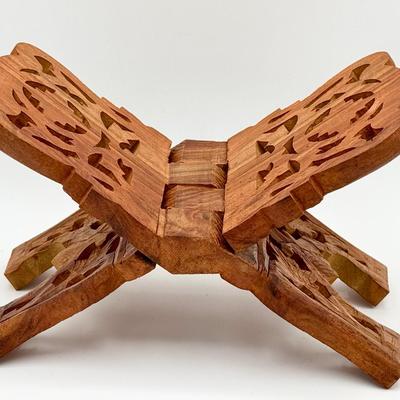 Hand Carved Indian Wooden Folding Book Stand #1