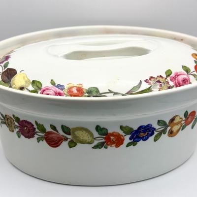 Vtg Porcelaine de Paris France Les Quatre Saisons 2 Qt Oval Casserole Dish & Lid