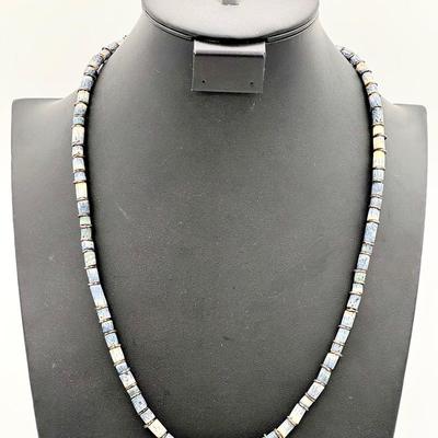 Blue Heishi Bead Necklace with Sterling Silver End Caps