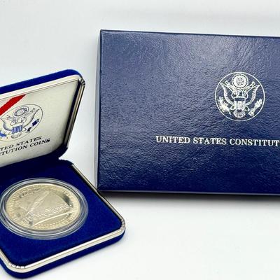 1987 U.S. Constitution Bicentennial Silver Dollar Proof Coin With Certificate Of Authenticity 