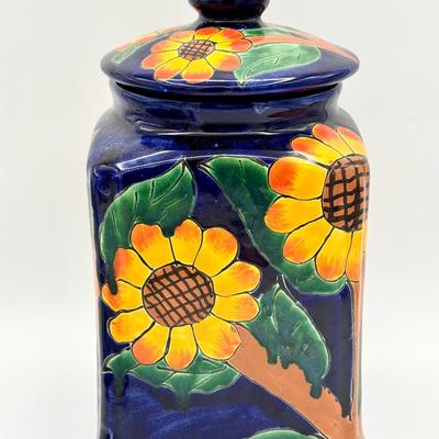 Mexican Painted Sunflower Ceramic Kitchen Canister 