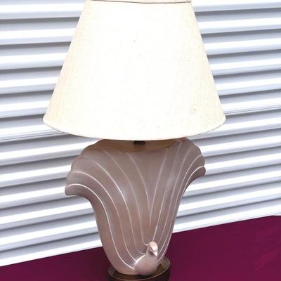 Vintage Art Deco-Style Ceramic Lamp with Stylized Peacock & Shade
