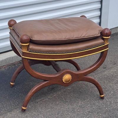 Bakers Furniture Regency-Style Leather & Wood Ottoman