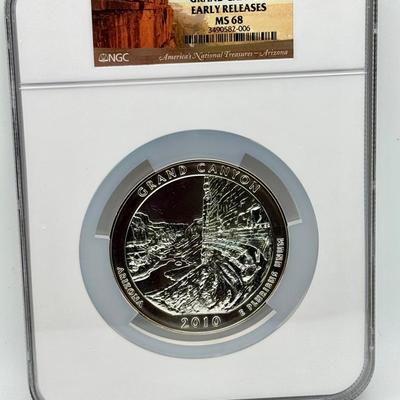 2010 Grand Canyon 5 oz Silver Quarter - NGC MS 68 Early Releases