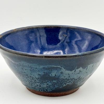Signed Studio Pottery Bowl with Dripped Blue Glaze – JDS