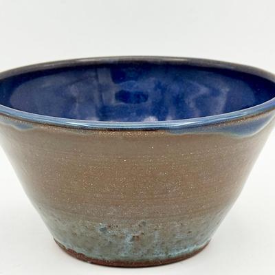 Signed Hand-Thrown Studio Pottery Bowl with Blue Glaze Interior