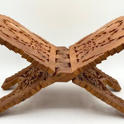 Hand Carved Indian Wooden Folding Book Stand #3