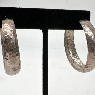 Large Hammered Sterling Silver Hoop Earrings Stamped Mexico 925