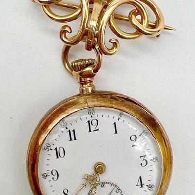 18K Gold & 14K Gold Lady Racine Brooch Watch