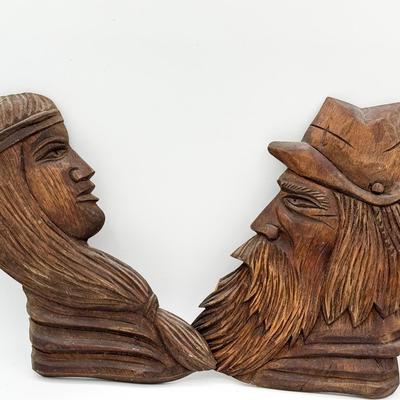 Vintage Pocahontas & John Smith Wooden Wall Hangings