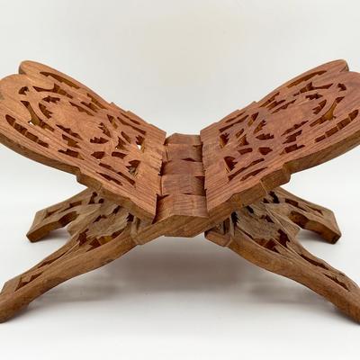 Hand Carved Indian Wooden Folding Book Stand #2